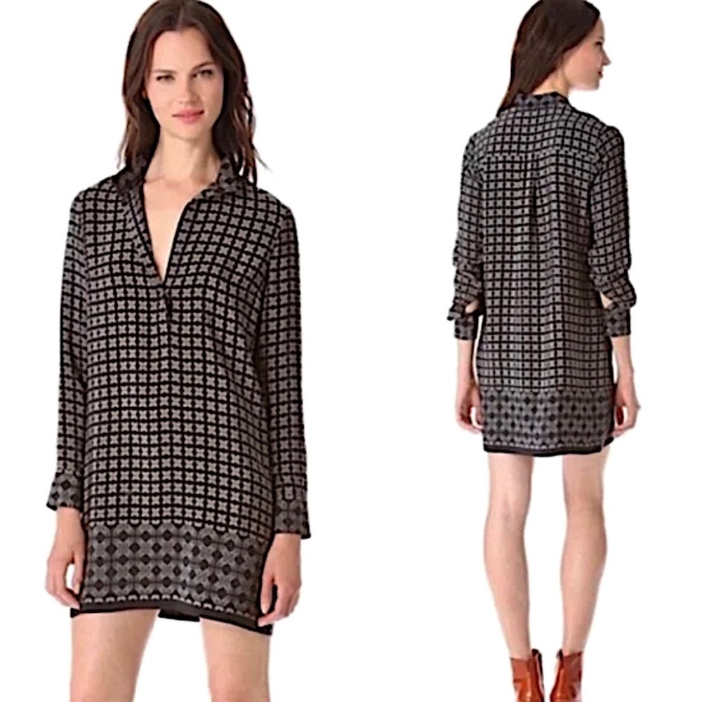 VINCE Silk Crepe Print Popover Tunic Shirt Dress - NEW